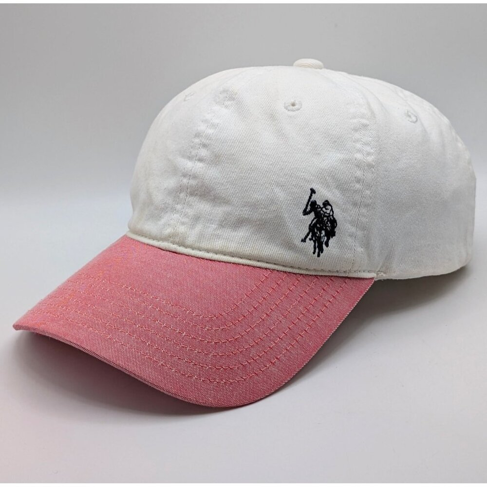 US Polo Assn Hat Cap Strap Back Adult Unisex Pony Cream Red Adjustable Clean Up